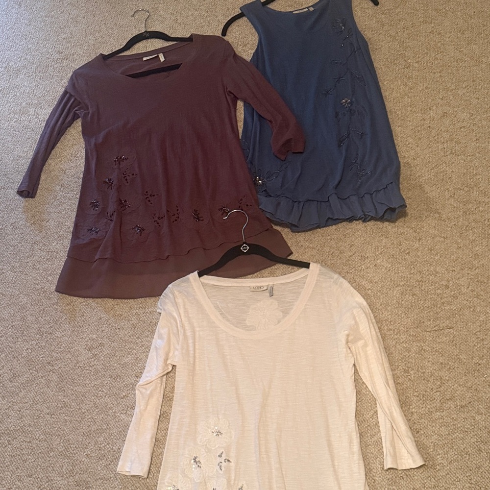 LOGO by Lori Goldstein Women's Blouses - 3 Plum, Blue, and Cream